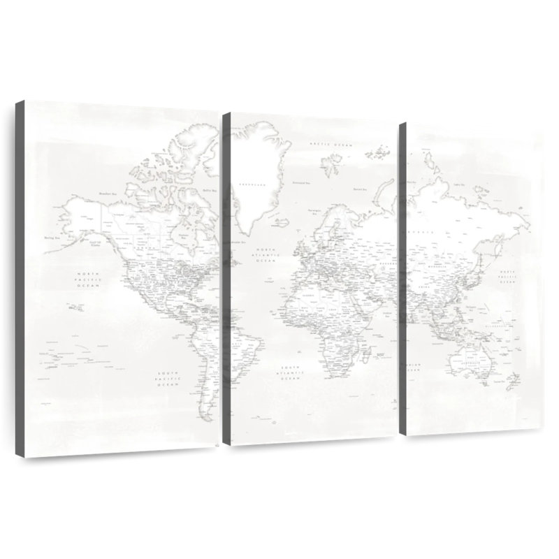 Carte du monde détaillée Aliaz Maeli blanc I, H 48 po x l 74 po