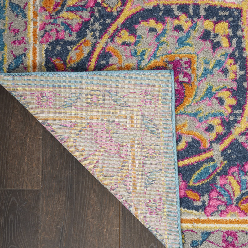 Tapis oriental ivoire / rose / bleu Verda, Rectangle 3 pi 9 po x 5 pi 9 po