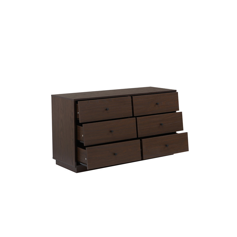 Commode 6 tiroirs 46,9 "de long en noyer foncé 6 tiroirs - panneau arrière uni, Brun
