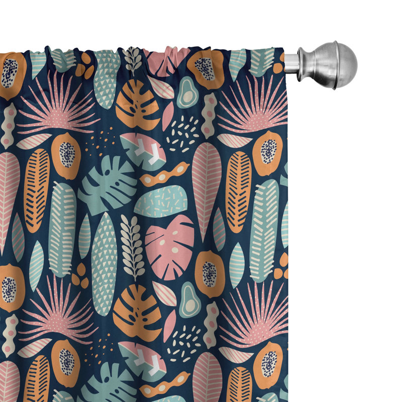Tropical Floral Semi-Sheer Rod Pocket Curtain Panels, 28" x 95"