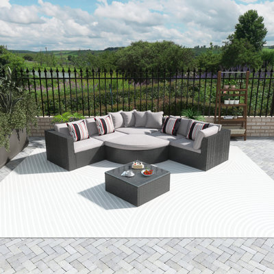94" Rattan Outdoor Patio Sofa With Tempered Glass Table