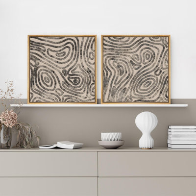 Abstract Beige Gray Geometric Line Modern Neutral Living Room Decor Framed Canvas Print Wall Art