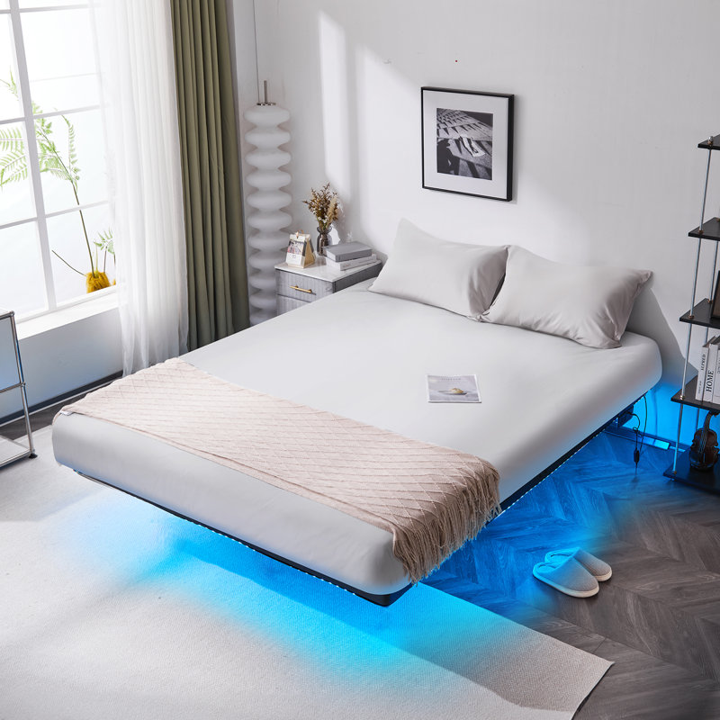 14 po Cadre de lit flottant avec station de charge USB / lumière DEL, Grand lit