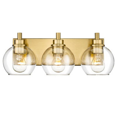 Luminaires de salle de bain, luminaire pour salle de bain 3 lumières or brossé, appliques murales modernes avec abat-jour en verre transparent, appliques murales pour salle de bain