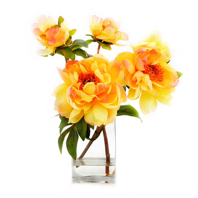 Arrangement floral pivoines dans un vase en verre