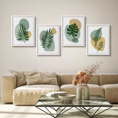 Green Modern Leaves Simple Artwork Framed Prints Posters Bathroom Small Wall Art