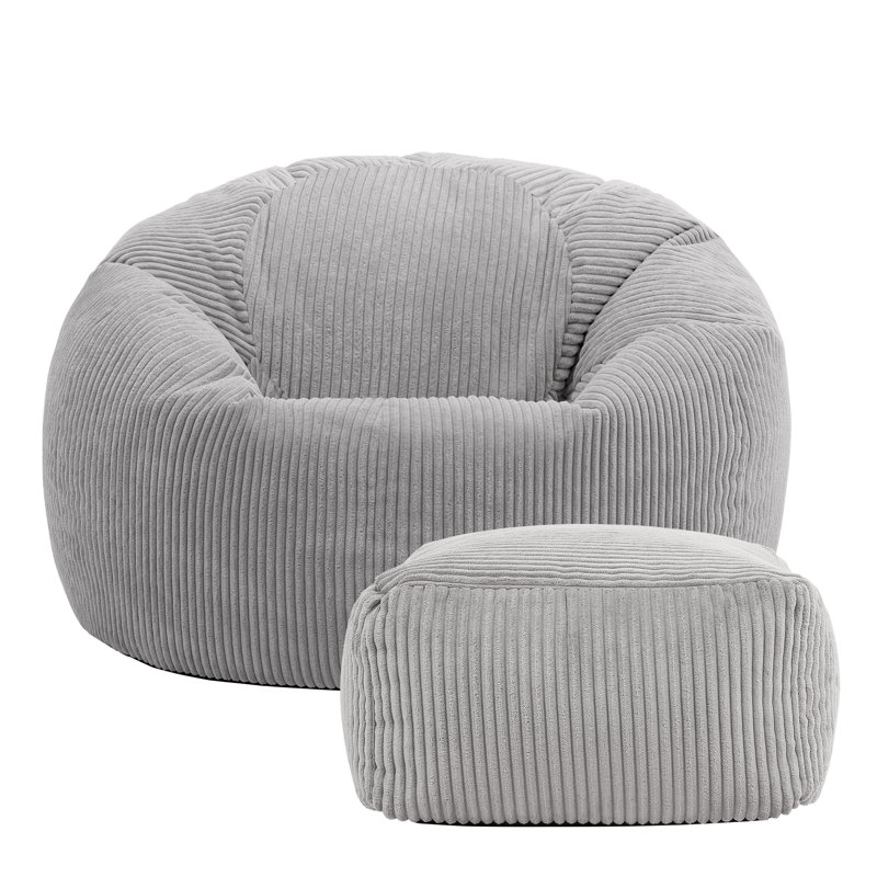 Kingston Cordurouy Bean Bag and Square Footstool, Grey