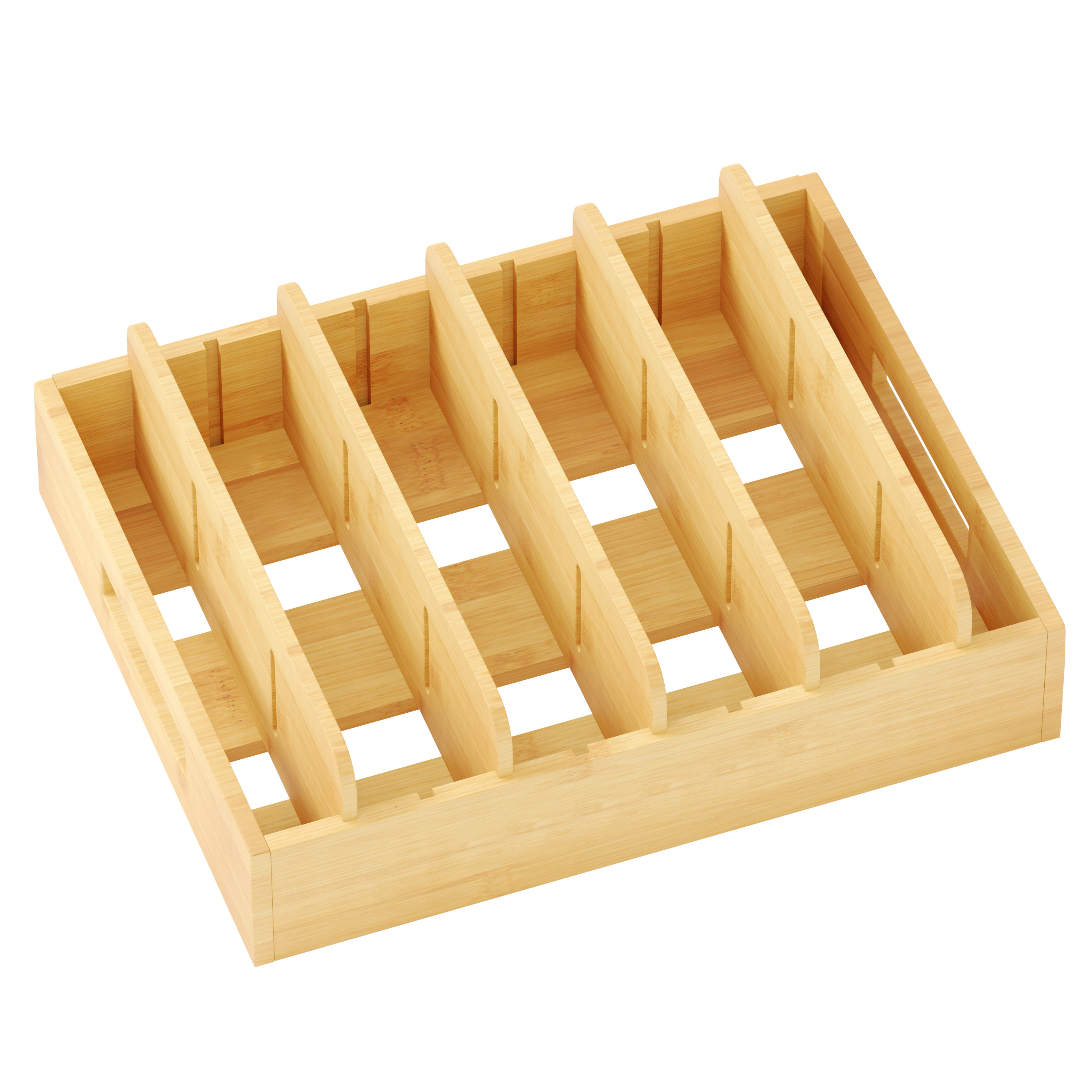 Bamboo Lid Organizer with 5 Adjustable Dividers, Food Storage Container Lid Holder for Kitchen Cabinet & Pantry