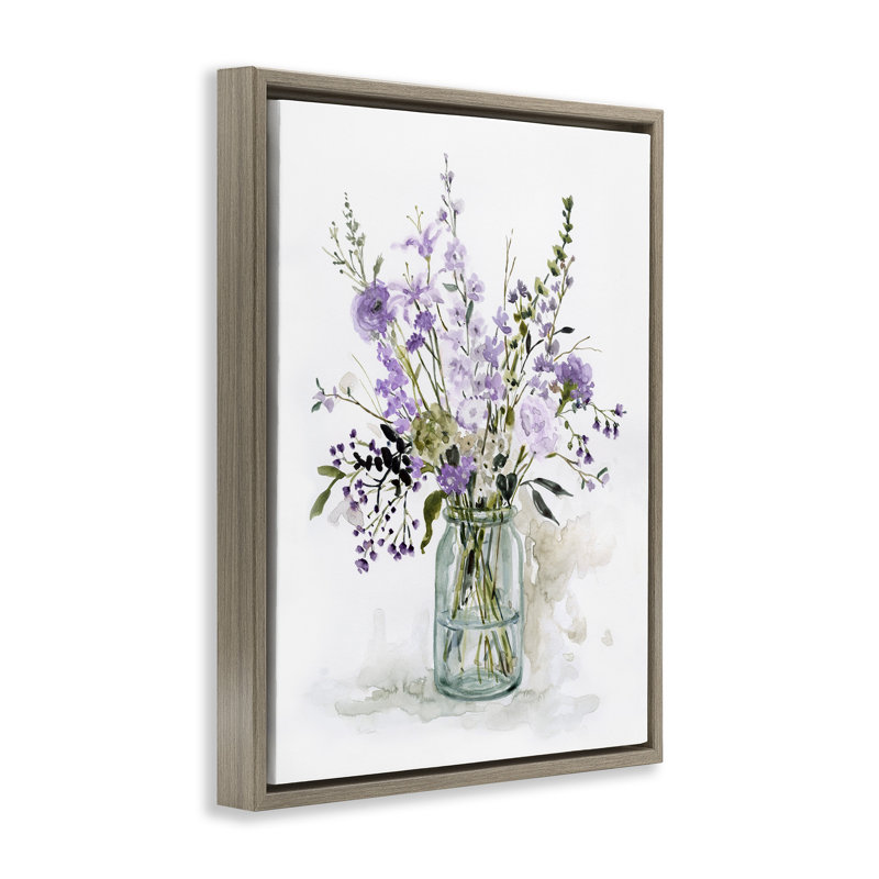 Botanique mauve traditionnel traditionnel, H 21 po x l 17 po, Cadre flottant orme Montalcino