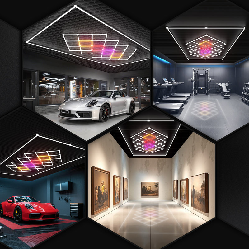 Éclat de couleur, lumières de garage, conception en nid d'abeille, éclairage modulaire à cadre rectangulaire, plafonnier à DEL, 624W 62400LM, blanc éclatant 6500K, pour garages, ateliers, gymnases, studios, salles de jeux, salons de coiffure, espaces décoratifs