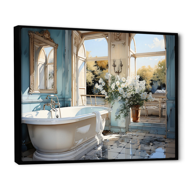 Bathroom Bathroom Reflections Of I - Impression sur toile encadrée, H 30 po x l 40 po x P 1,5 po, Cadre flottant noir