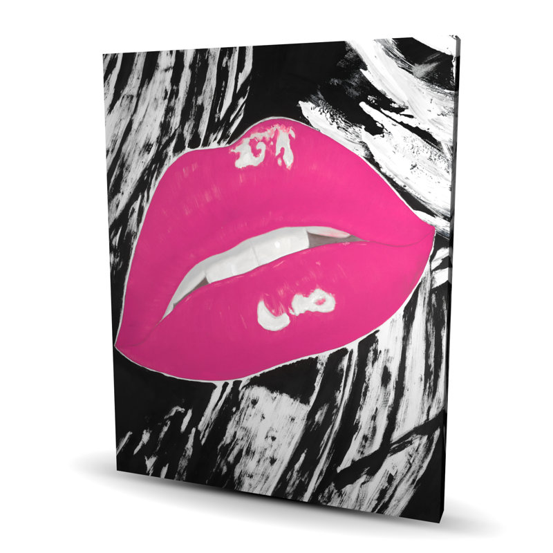 Baiser rose brillant - Lèvre décorative sur toile