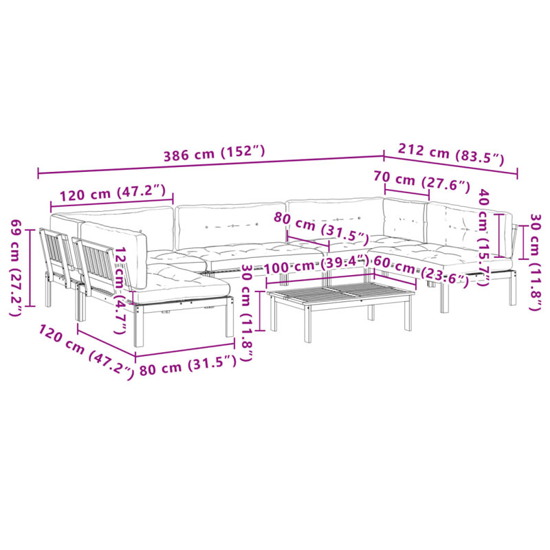  Pallet Sofa Set Black Solid Acacia Wood Large Modular, Black