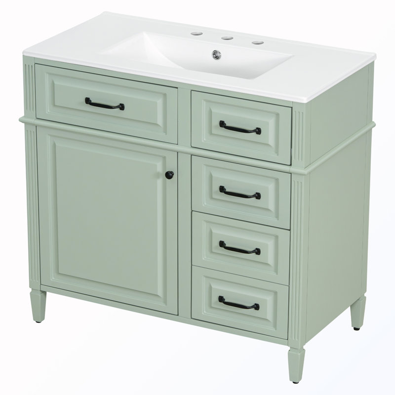 Meuble-lavabo autoportant avec tiroirs et tablette, Vert