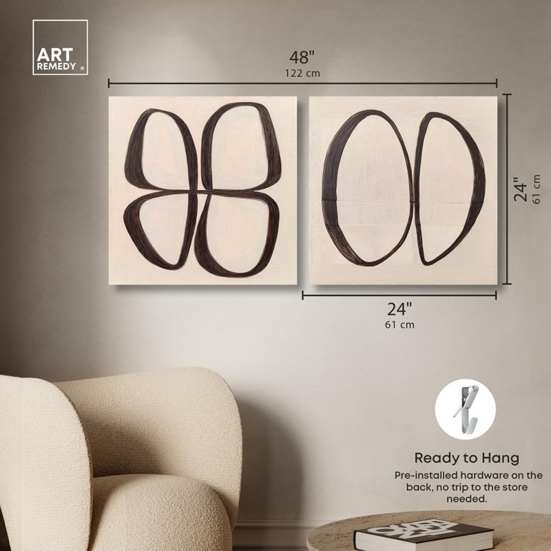 Deia Collection: Ovals & Forms Canvas Print Modern Wall Art Set by Art Remedy, Black Frame, 12 x 12, 24" H x 24" W