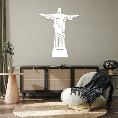 Christ the Redeemer Metal Wall Art - Brazil Landmark Religious Decor - Jesus Statue Silhouette Design - Spiritual Faith Wall Hanging - Modern Industrial Metal Sculpture - Travel Landmark Home Decor - Statement Art Piece