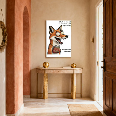 Ensemble de 1 tableau sur toile tendue représentant un renard avec un sac à main de Noël et un bonhomme de neige.