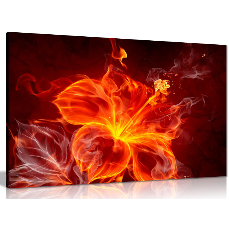 Floral Flaming Red Flower And Smoke - Wrapped Canvas Print, 61cm H x 91cm W