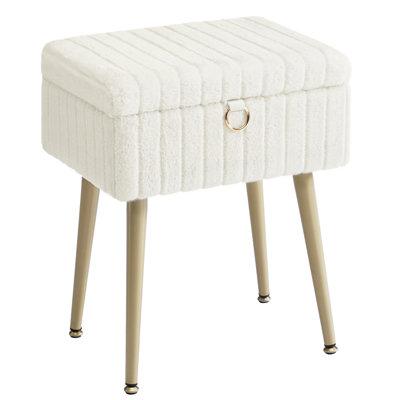 Tabouret de coiffeuse avec rangement, tabouret de maquillage, repose-pieds avec repose-pieds, pieds en métal, pieds réglables, pour le salon, la chambre à coucher, la salle de maquillage, blanc crème