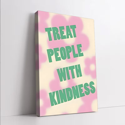 1PC Wall Arts Posters Framed, Treat People With Kindness Wall Art Decor Positive Quote Canvas Print Inspirational Home Decoration for Living Room Bedr