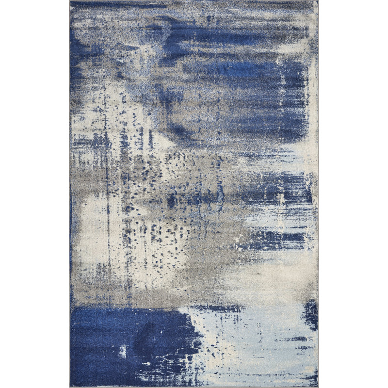 Strouth Abstract Gray/Blue Area Rug, Rectangle 3'3" x 4'11"