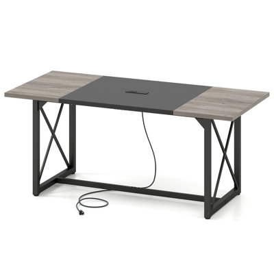 Modern 6Ft Sturdy Office Conference Meeting Table With Integrated Power Outlet Charging Station, Fits 6-8 Attendees, Large Commercial & Home Office Work Desk For Meeting Room Reception Area Co-Working Spaces