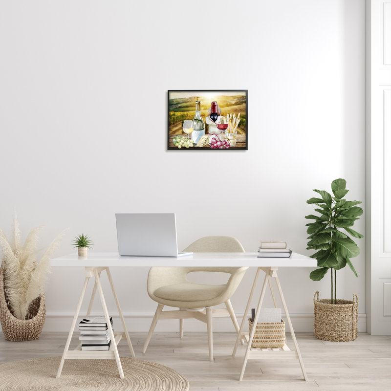 «Wine in Vineyard Landscape on Wood» par Kim Allen, reproduction, H 16 po x l 20 po x P 1,5 po, Giclée encadrée noir minuit