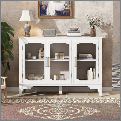 Stylish White 3-Door Storage Cabinet for Living and Dining Room, Large Capacity with Adjustable Shelves and Modern Design