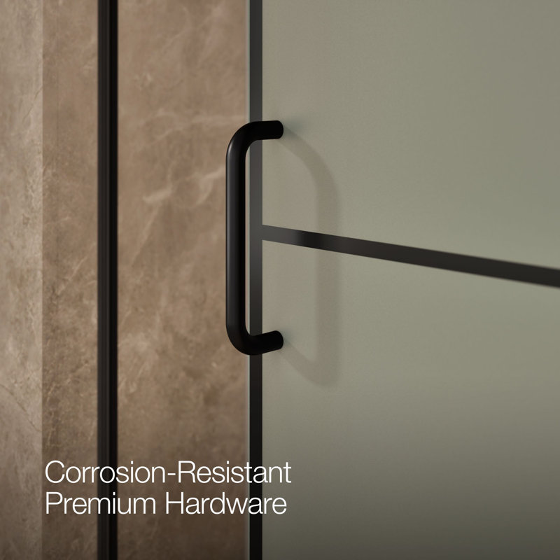 Elate Tall Sliding Shower Door, 75-1/2-In H X 56-1/4 - 59-5/8-In W, With Heavy 5/16-In Thick Crystal Clear Glass With Rectangular Grille Pattern