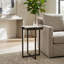 Modern Square Marble Top Forged Metal Drink Table for Living Room - Slim Pedestal Accent End Table for Decorative Display, Entryway, and Seating Areas