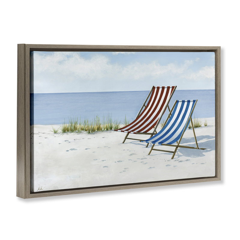 «Serene Beach Chairs», toile encadrée noire par Max Maxx, Cadre flottant orme Montalcino, H 21 po x l 31 po