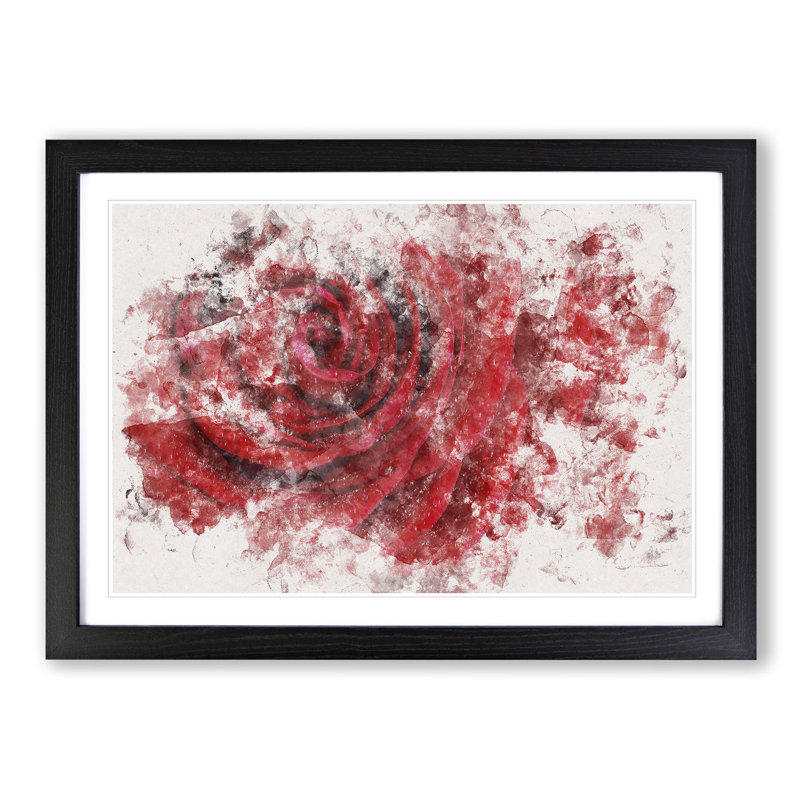 Dewdrops Upon A Red Rose - Picture Frame Painting, 36cm H x 48cm W x 2cm D, Black Framed