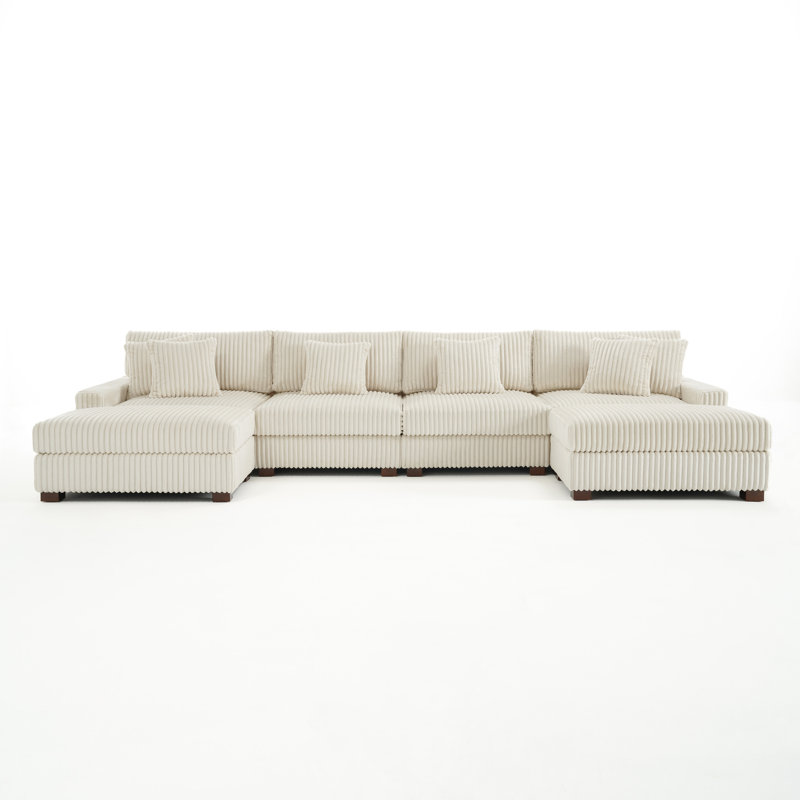6 Seater Seating Component, White Faux Fur