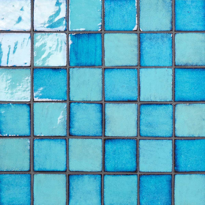 Set of 50 Emery Handmade Glossy Terracotta Tiles, Blue