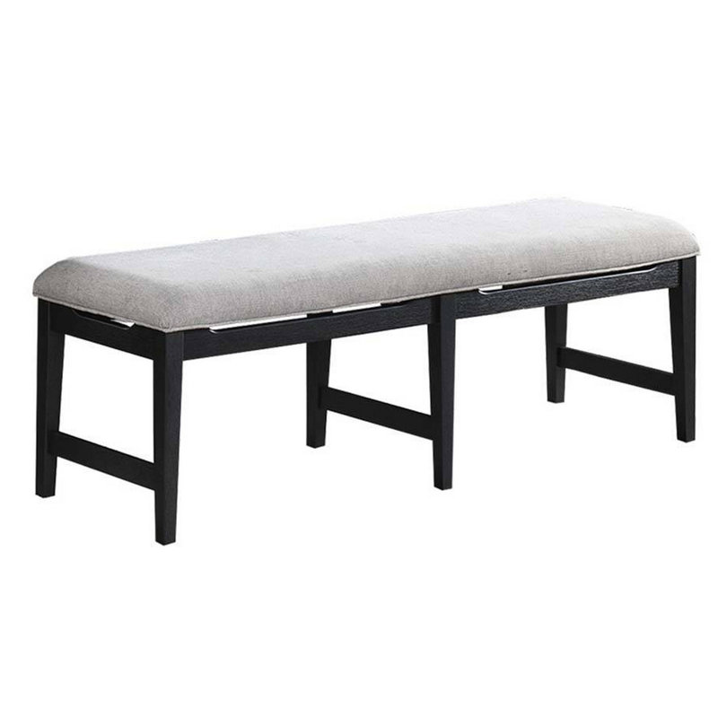 Upholstered Dining Bench With Wooden Straight Legs In Black And Gray