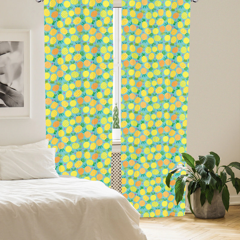 Pineapple Print Multicolor Polyester Rod Pocket Curtain Panels
