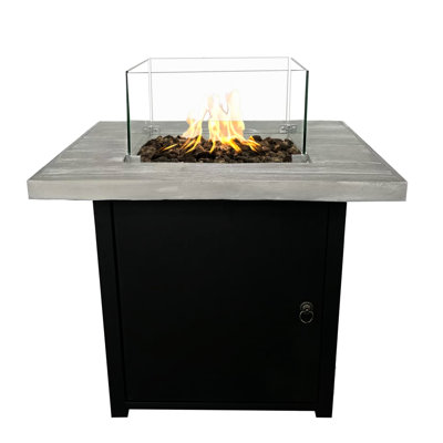 Propane Fire Pit Table With Reinforced Concrete - Modern Design, 40,000 , Black/Gray, 30" X 24", Outdoor 40000 Heating, Black And Gray, 30.36X30.36X23.7 In, Decor