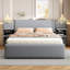 Lit plateforme tapissier avec lampes de lecture, tiroirs, lit gigogne et tablettes de rangement