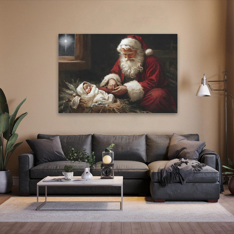 Santa Believes - Art abstrait coloré abstrait contemporain, H 40 po x l 60 po
