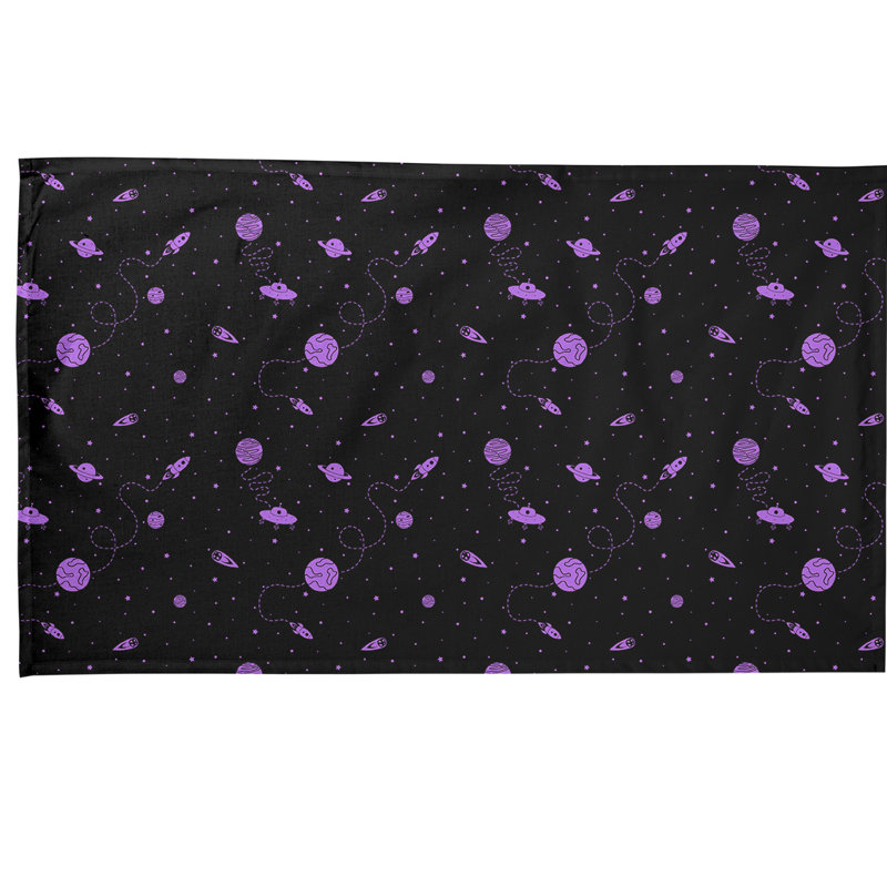 Serviette de thé à motif extérieur space, Polyester sergé, Noir / Mauve