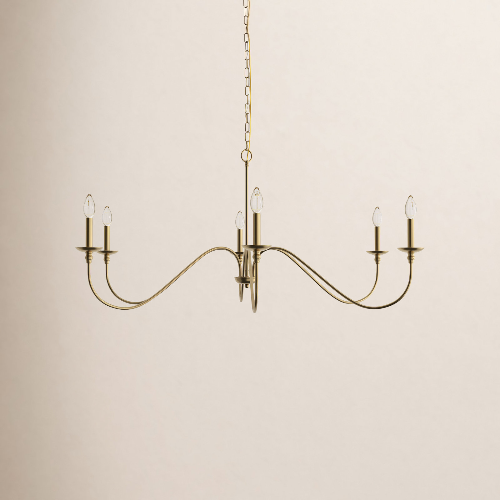 Ableton Iron 6-Light Chandelier, 25" H x 48" W x 48" D, Satin Gold