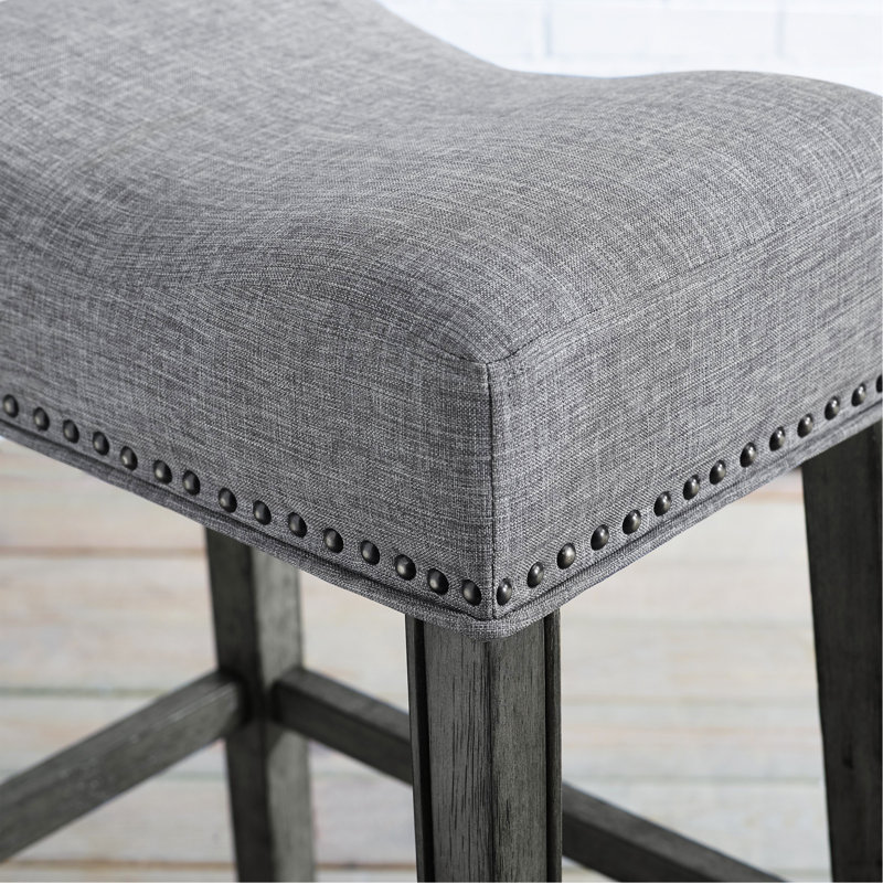 Upholstered Backless Saddle Seat Bar Stools 29" Height Set Of 2, Gray Seat/ Black Frame 