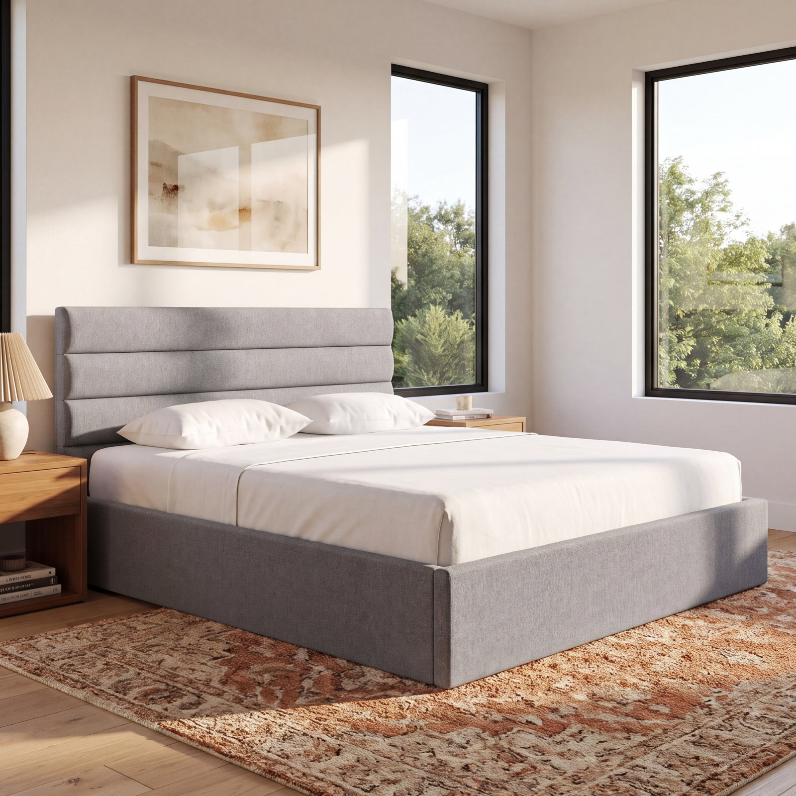 Ruma Linen Upholstered Bed, Queen, Light Gray