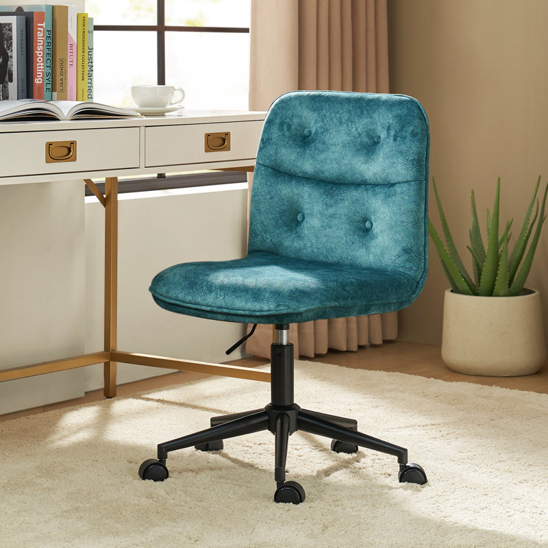 Chaise de travail pivotante rembourrée sans dossier Samar, Bleu sarcelle