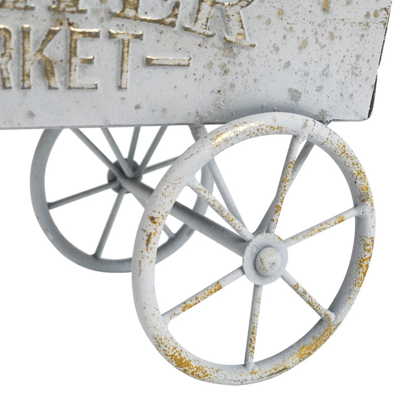 Vintage Wheelbarrow Planter for Outdoor Flower Cart for Tabletop Porch Patio Garden Balcony Decoration, White