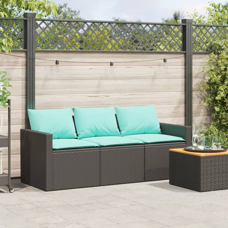 Canapé de patio en rotin 3 places Ebern Designs, Bleu, Noir