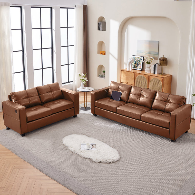 2-Piece Faux Leather Living Room Set, Brown