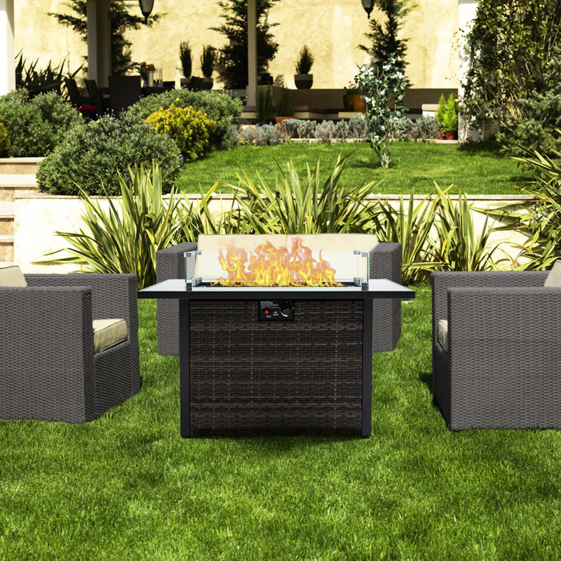 50,000 Propane Gas Fire Table With Lid, Base, Glass Wind Guard, Outdoor Fireplace For Patio Backyard Garden, Modern Look Pit , Table, Base And Guard Garden Backyard, Fascinating