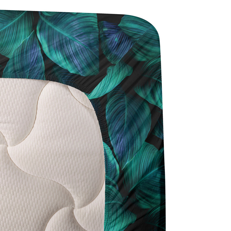 Ambesonne Nature Sheet Set Realistic Look Tropical Art Violet Blue and Fern Green, Twin Sheet Set with 1 Pillowcase