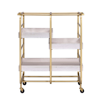 Gold And White Serving Cart For Dining - 3 Adjustable Trays, Metal Frame Kitchen With Trays Robust Enjoyment